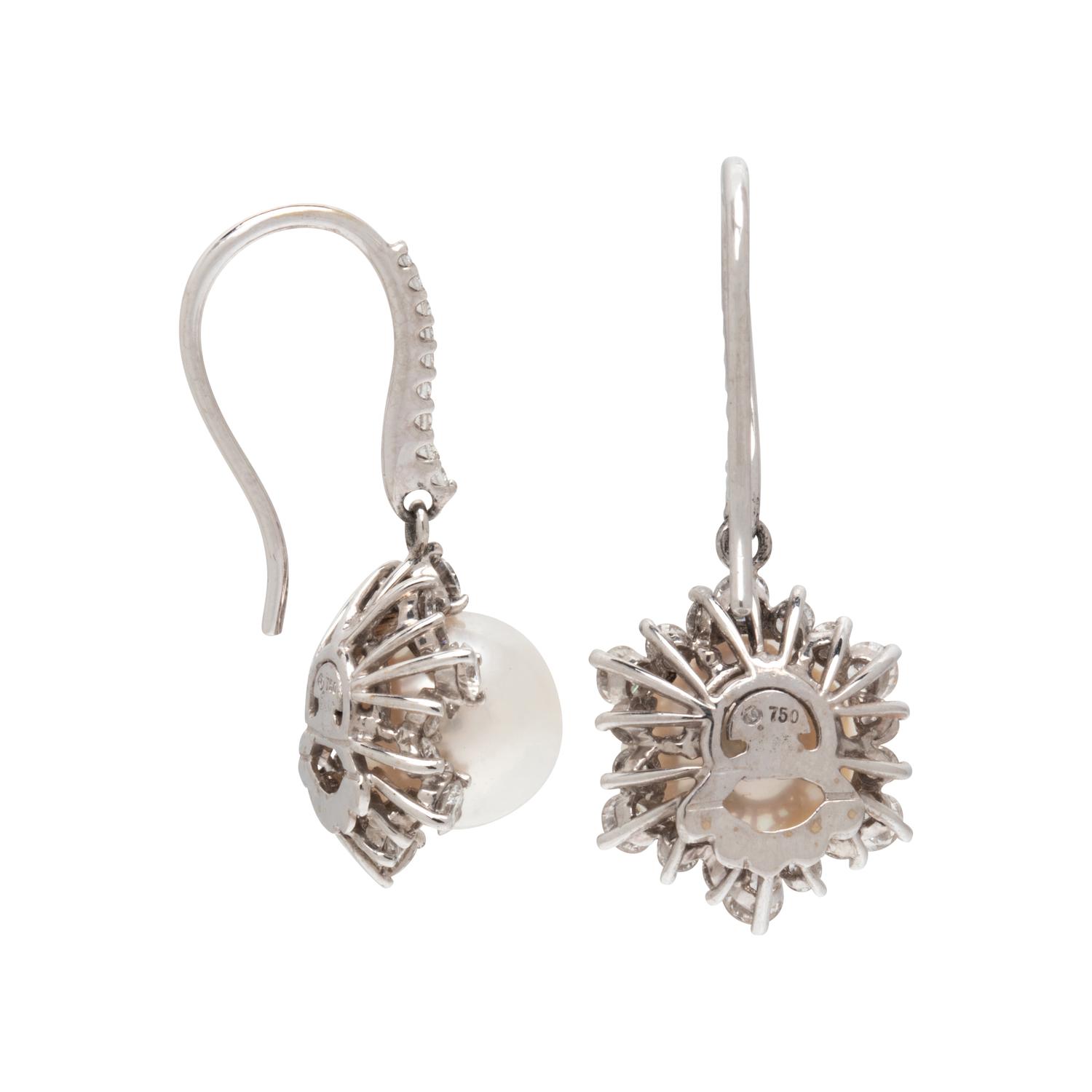 MIKIMOTO, CULTURED PEARL AND DIAMOND EARRINGS