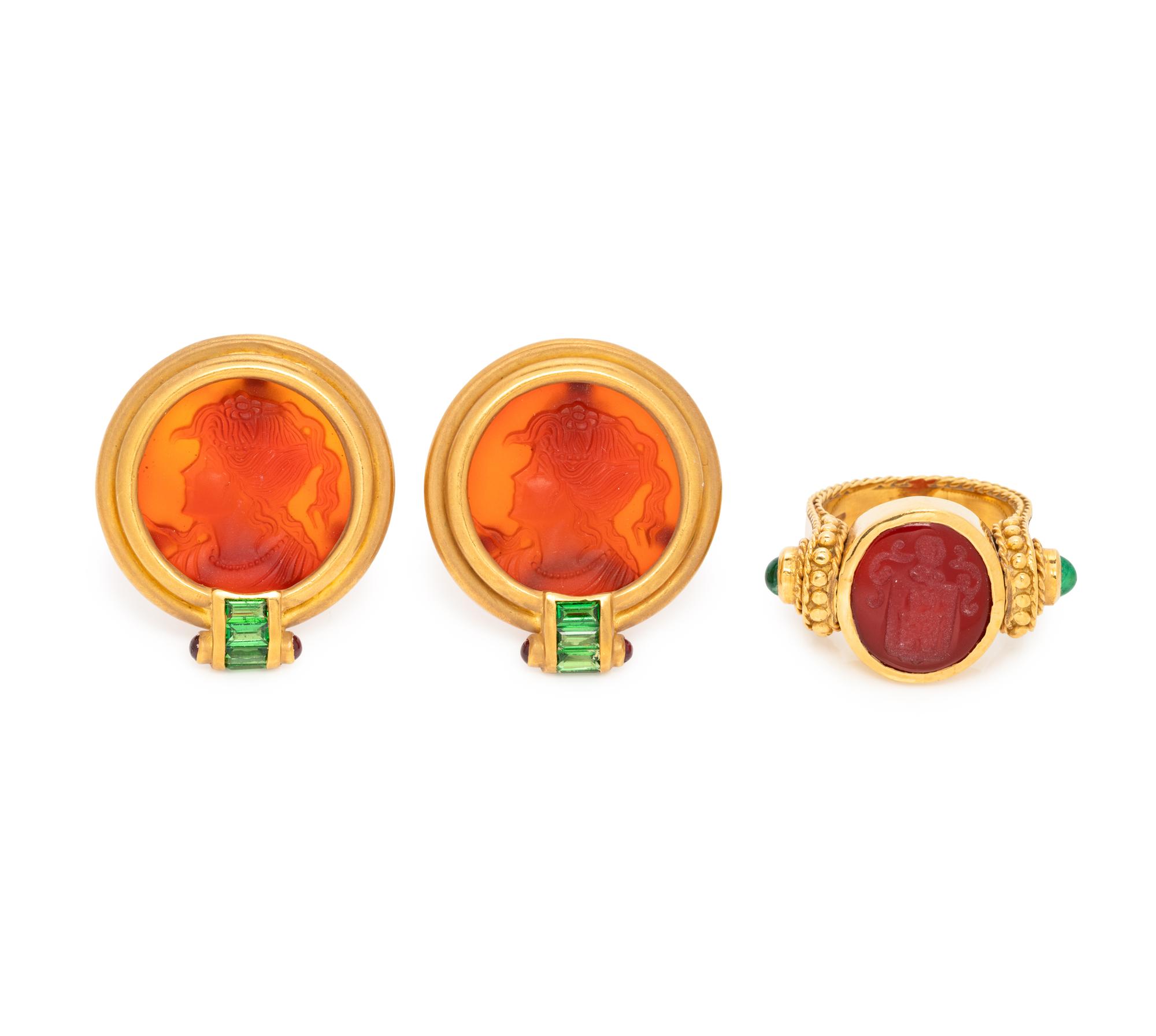 COLLECTION OF MULTIGEM INTAGLIO JEWELRY
