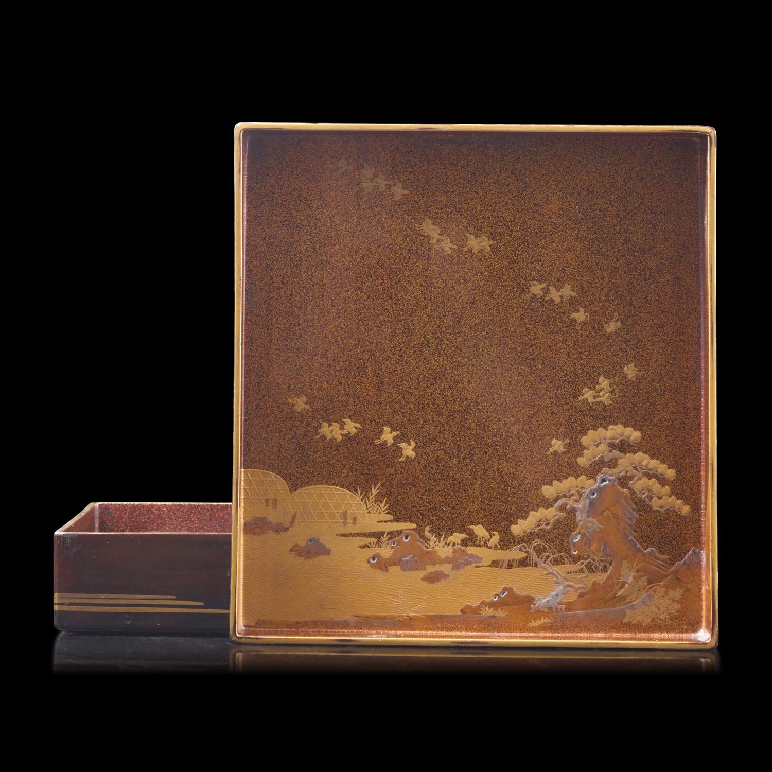 A Japanese Lacquer "Peacock" Writing Box, Late Edo to Meiji Period