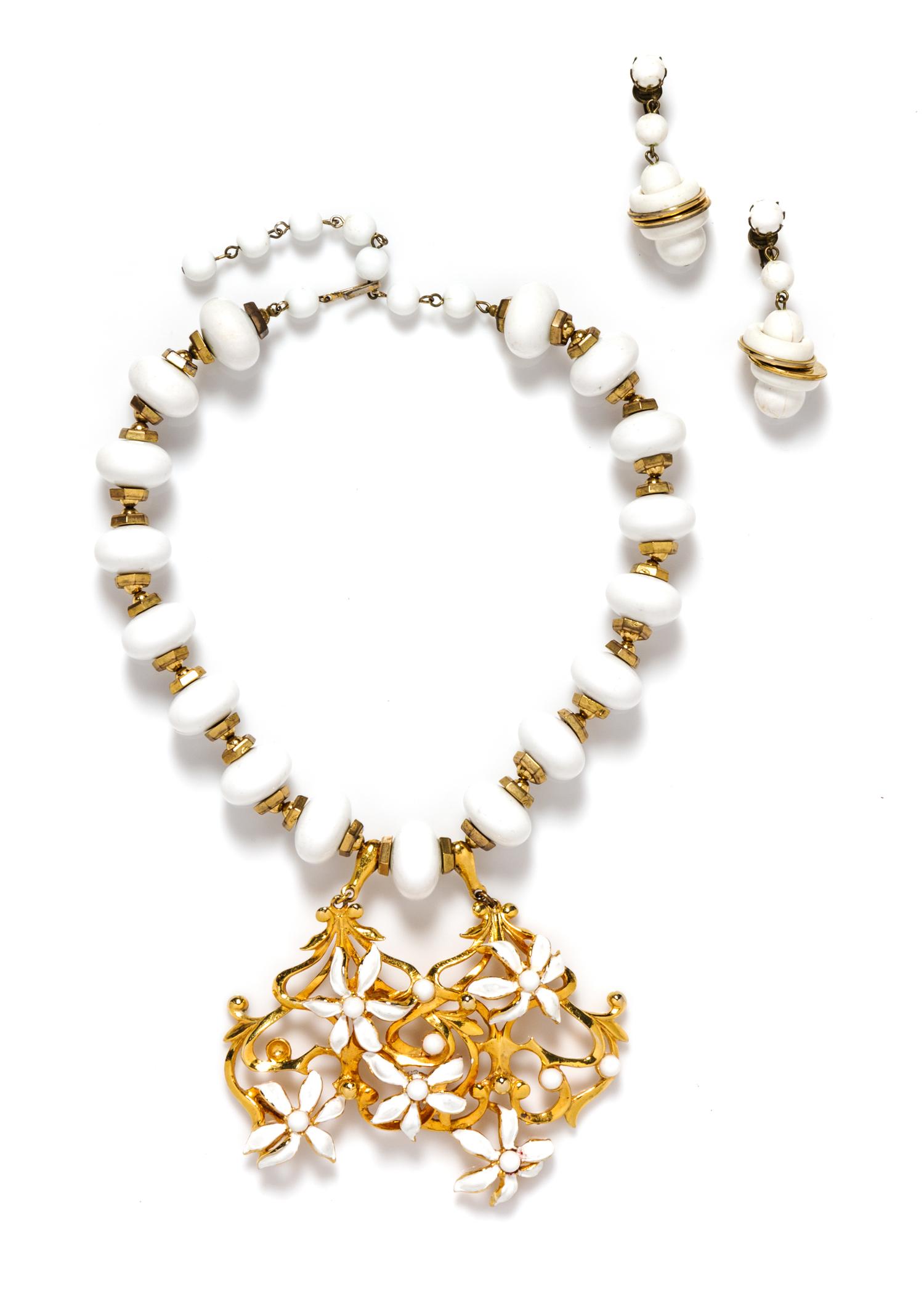 A Lucien Piccard Goldtone White Beaded Necklace,