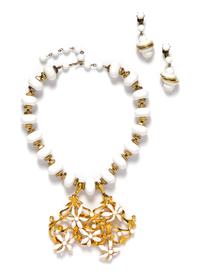 A Lucien Piccard Goldtone White Beaded Necklace,