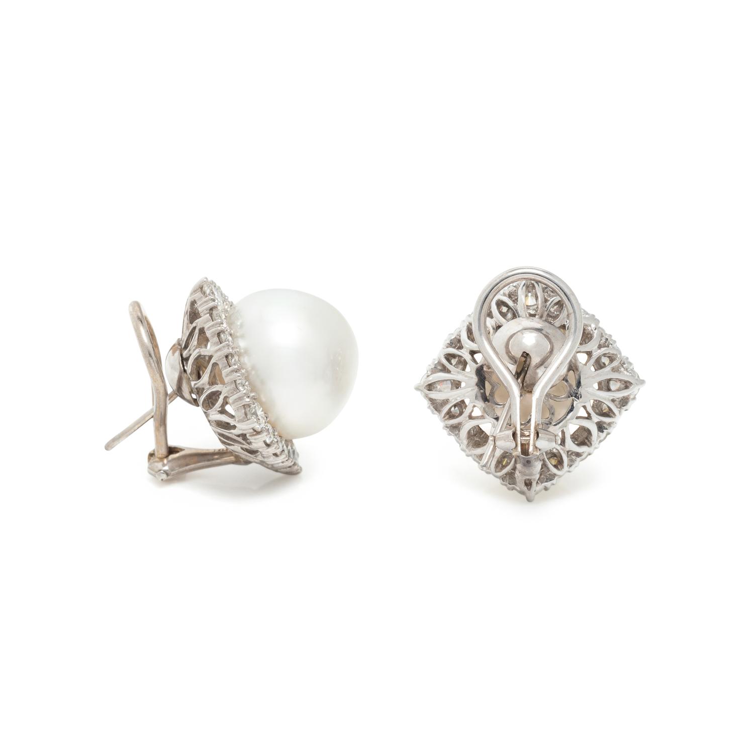 CULTURED PEARL AND DIAMOND EARRINGS
