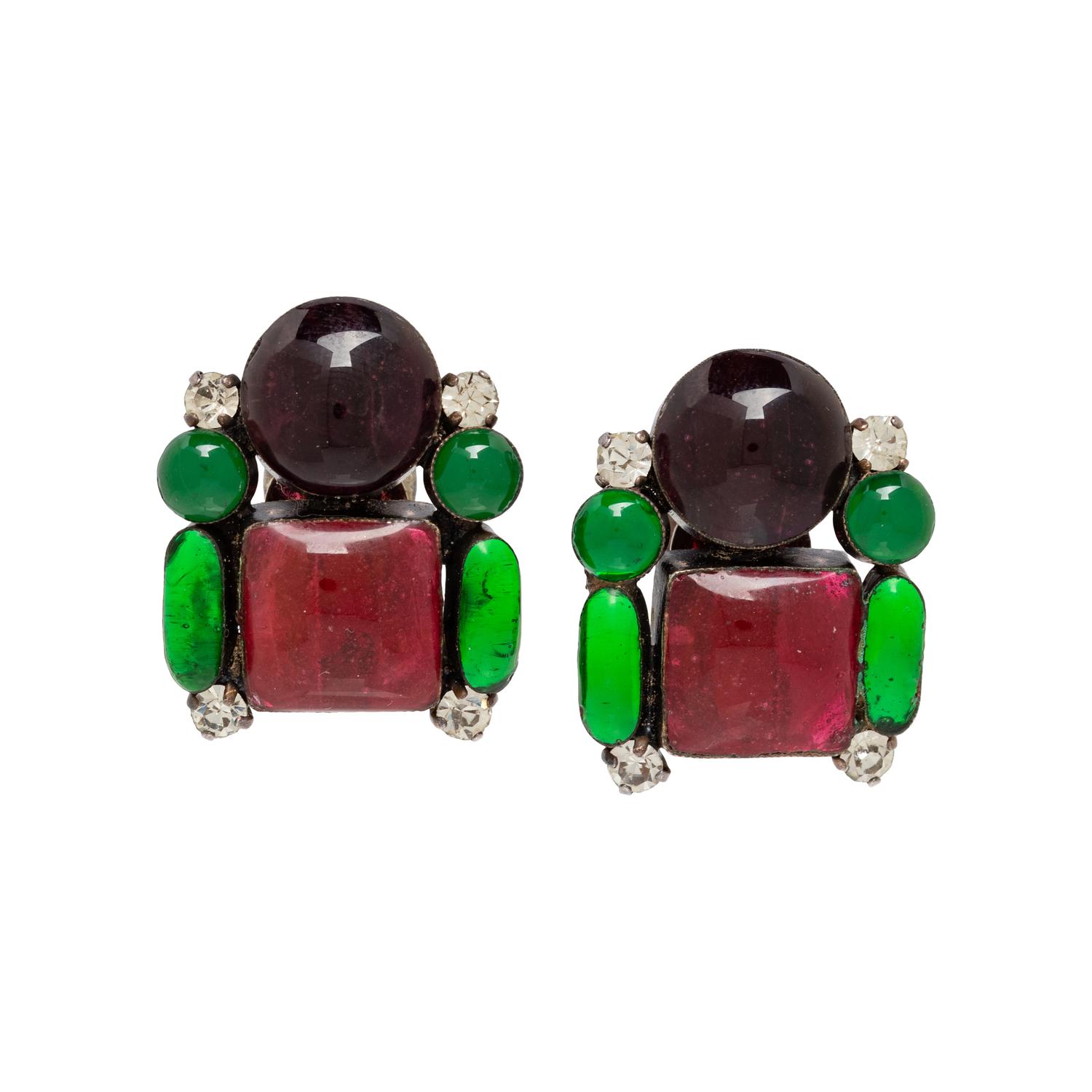 Chanel, Gripoix Pâte de Verre & Strass Ear Clips