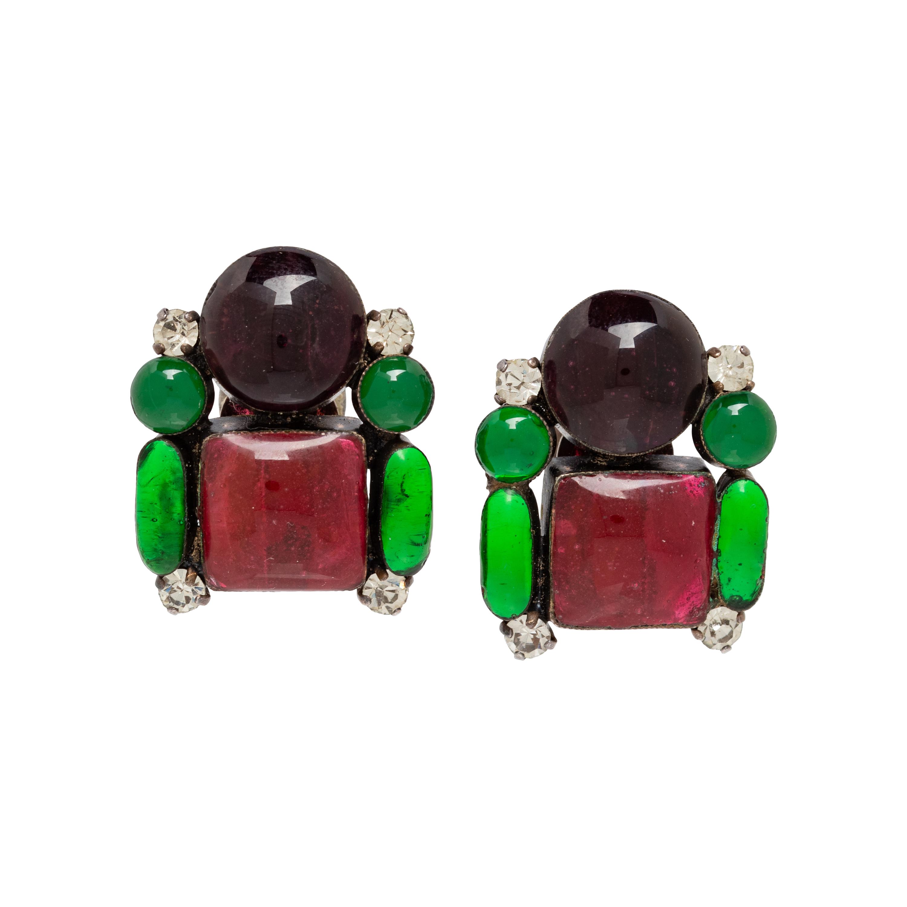 Chanel, Gripoix Pâte de Verre & Strass Ear Clips