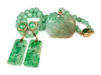 Three Chinese Apple Green Jadeite Jewelry