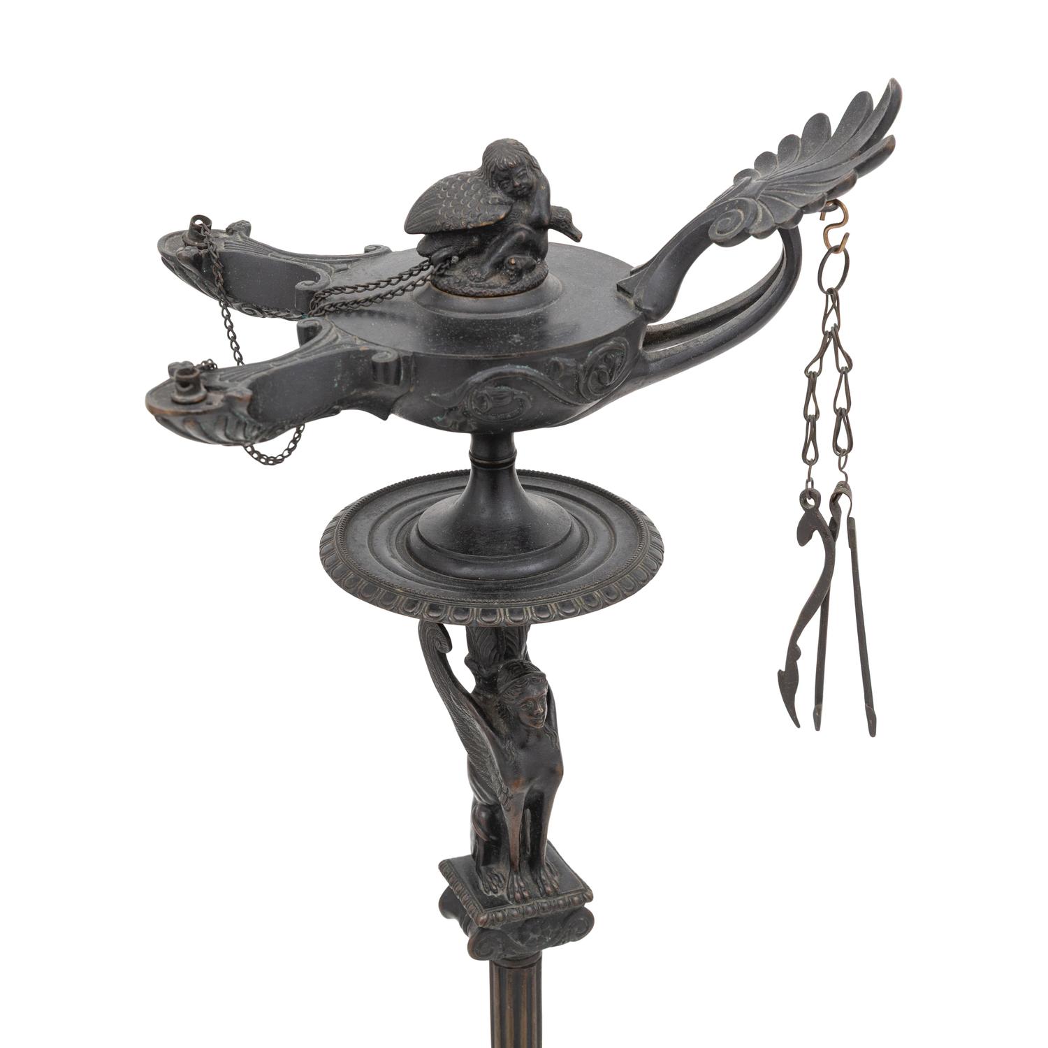 An Etruscan Style Bronze Standing Oil Lamp