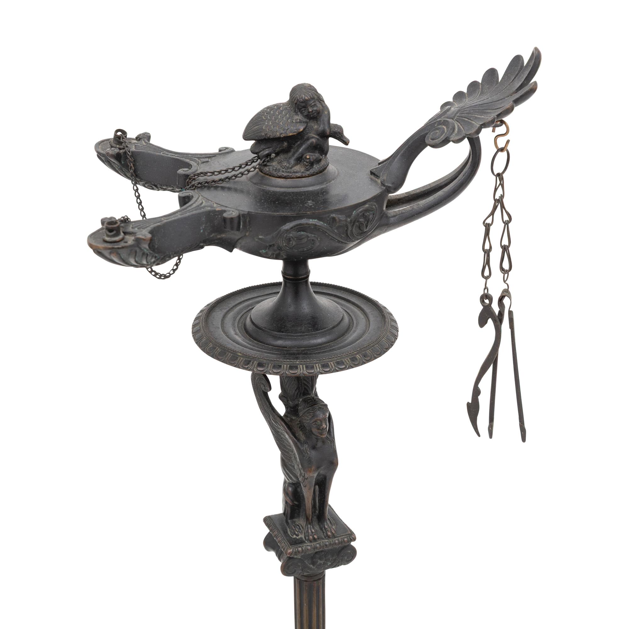 An Etruscan Style Bronze Standing Oil Lamp