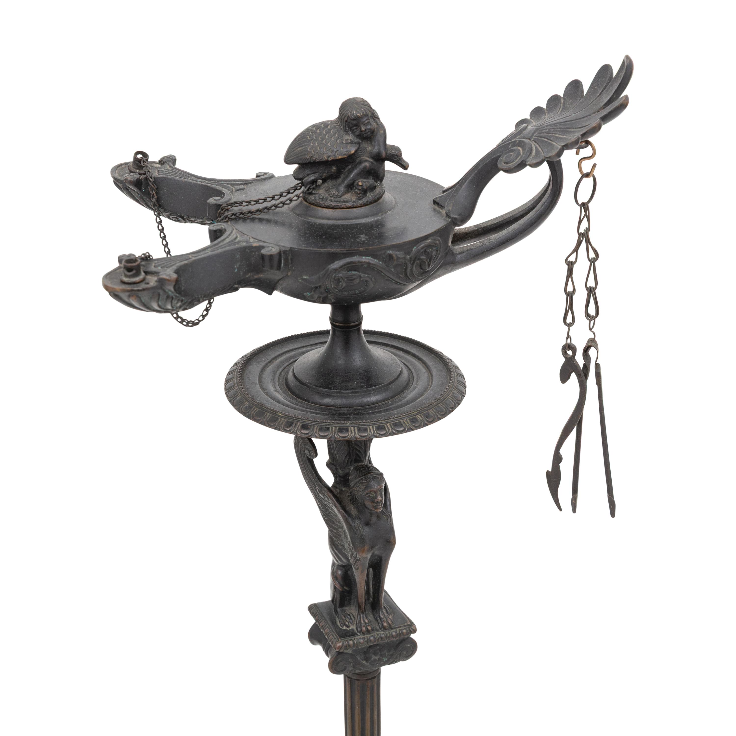 An Etruscan Style Bronze Standing Oil Lamp