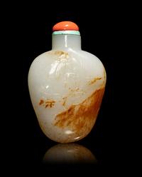 A Chinese Russet and White Jade 'Butterfly' Snuff Bottle