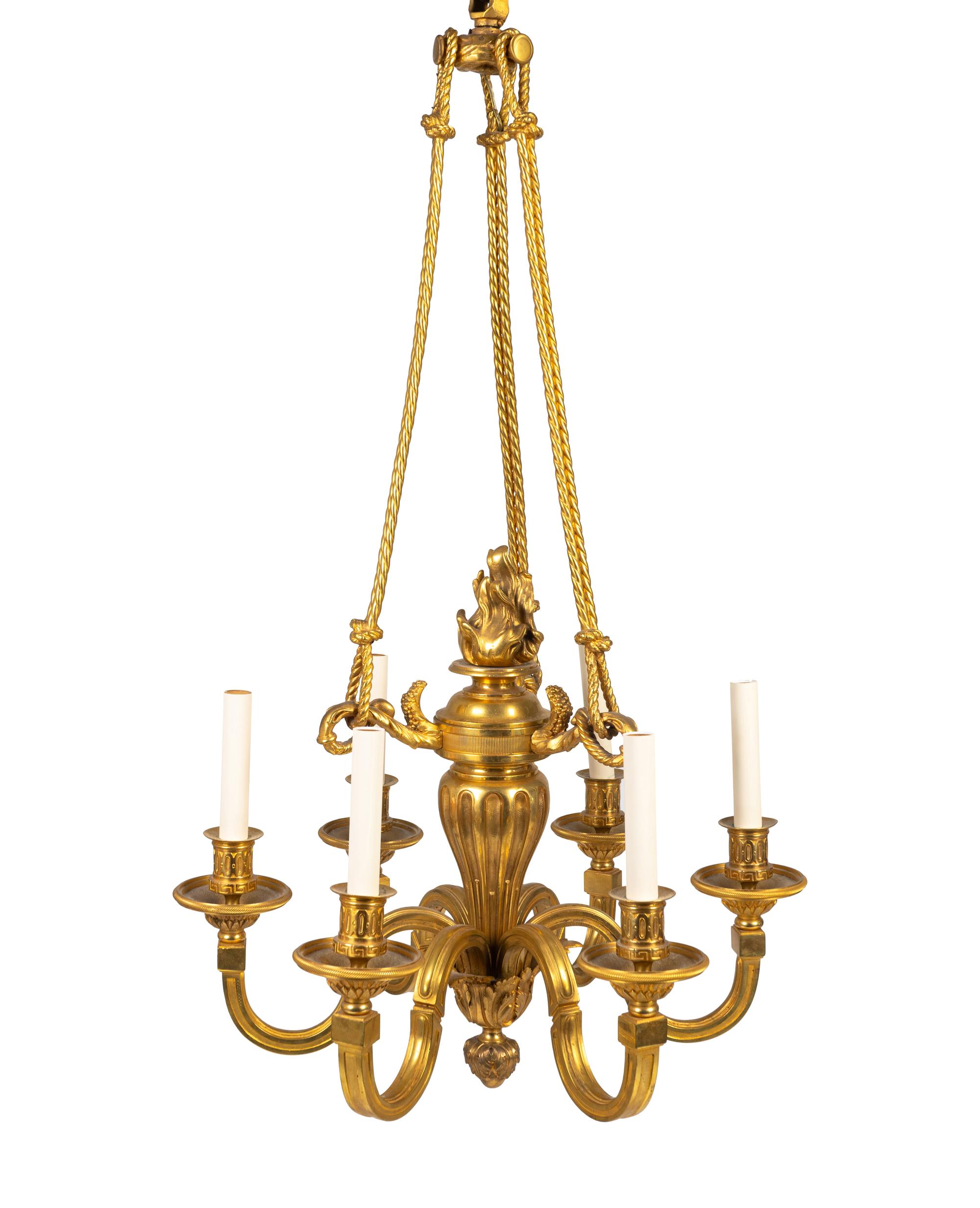 A Louis XIV Style Gilt-Bronze Six-Light Chandelier