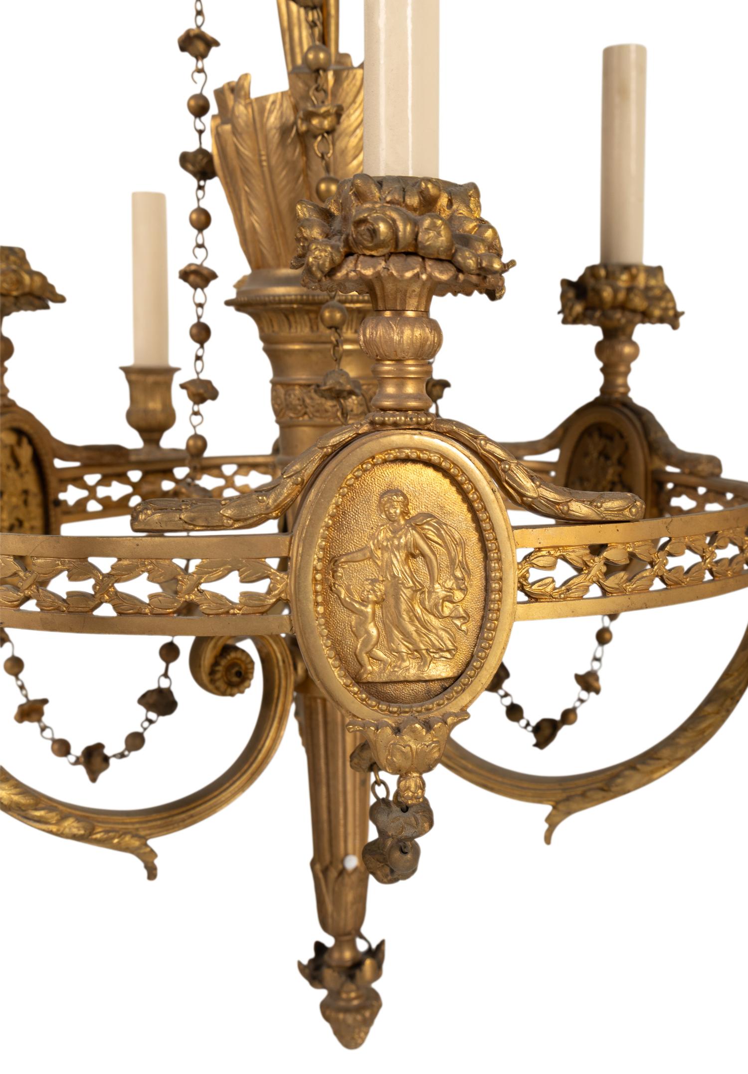 A French Neoclassical Gilt Bronze Nine-Light Chandelier