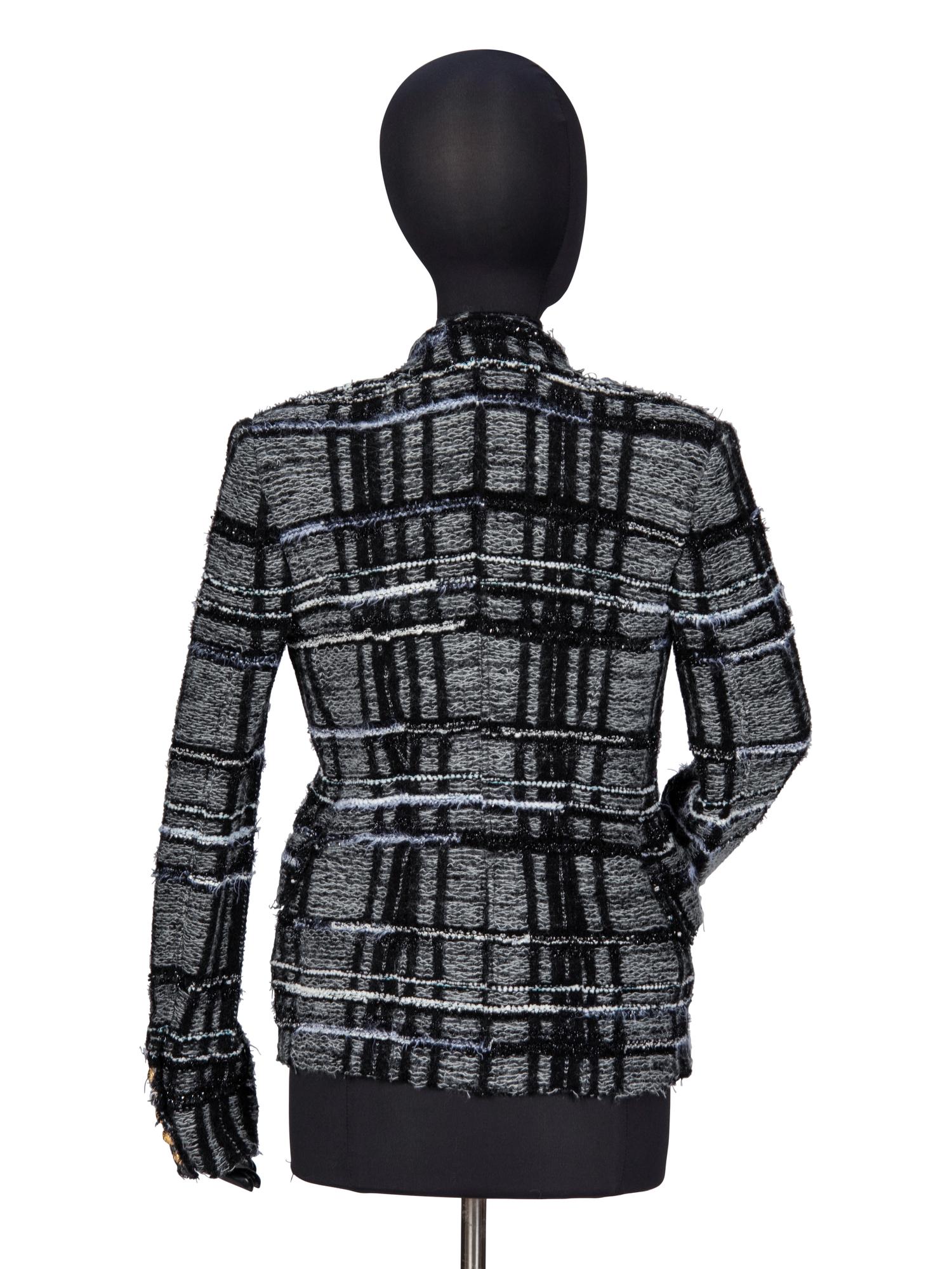 BALMAIN, PLAID KNIT TWEED BLAZER