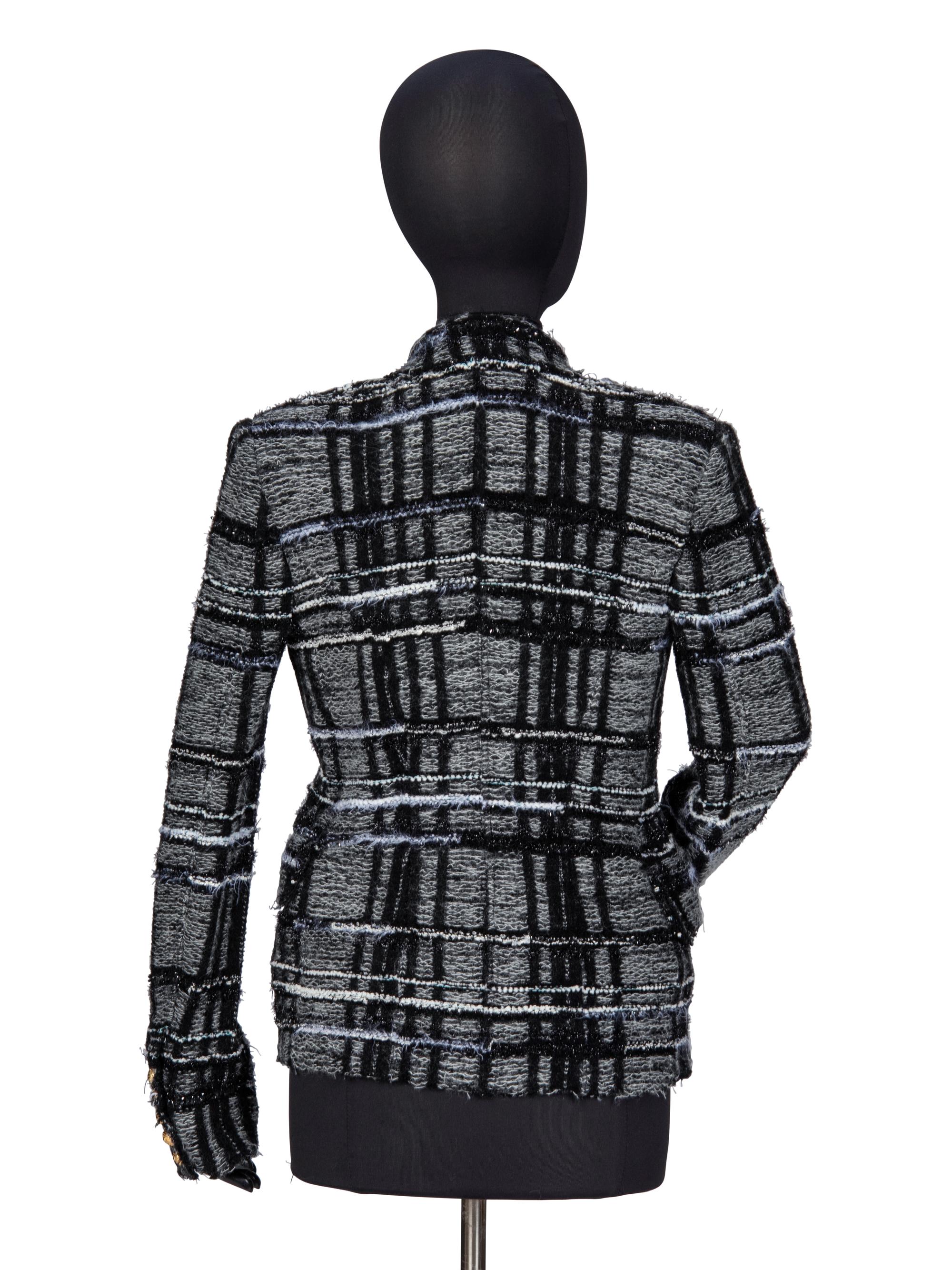BALMAIN, PLAID KNIT TWEED BLAZER