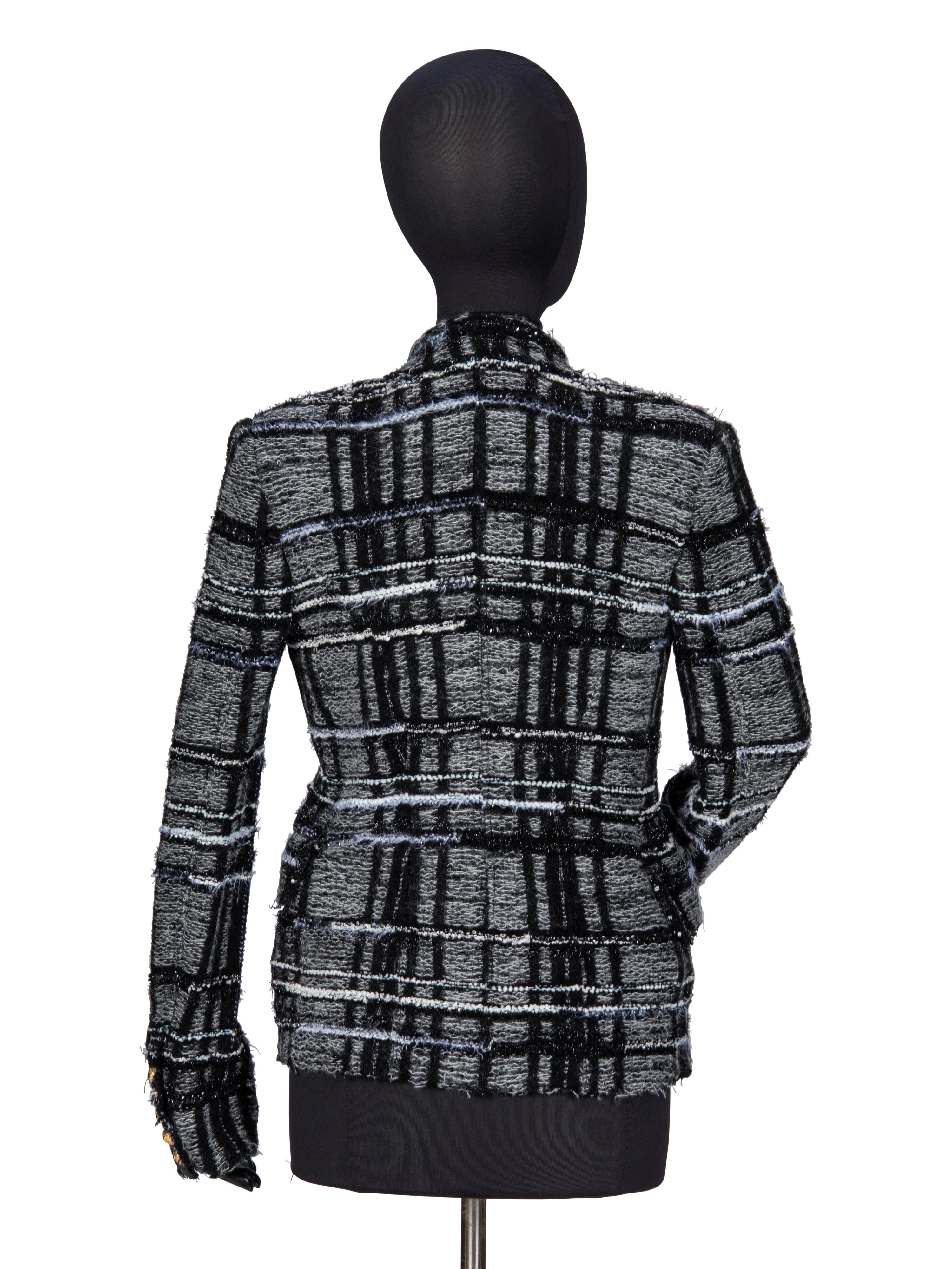 BALMAIN, PLAID KNIT TWEED BLAZER