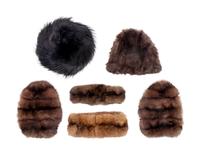 Collection of Six Fur Pieces: Two Hats, Two Headbands, One Pair of Cuffs