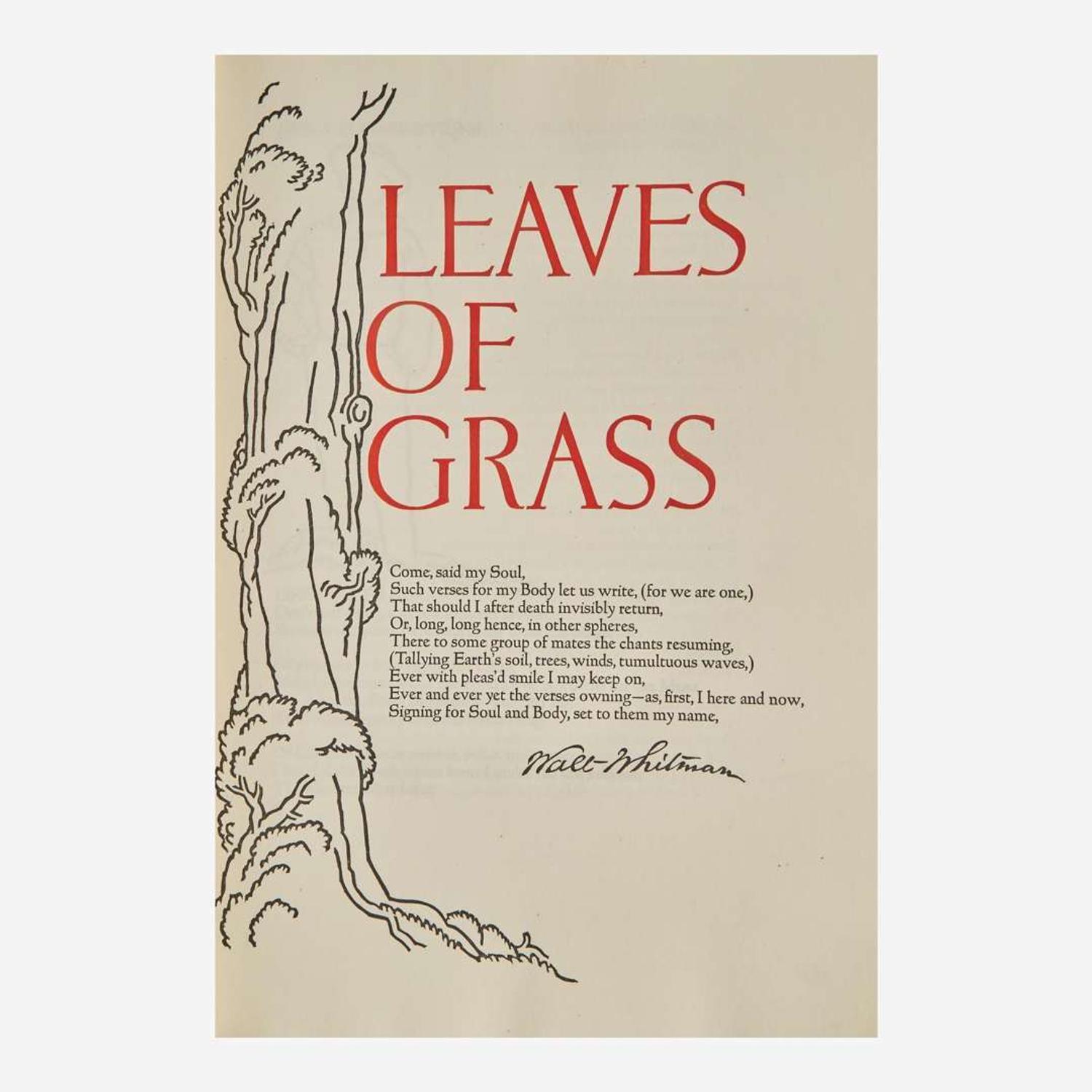 [Literature] [Grabhorn Press] Whitman, Walt Leaves of Grass Comprising All the Poems Written by Walt Whitman Following the Arrangement of the Edition of 1891-'2