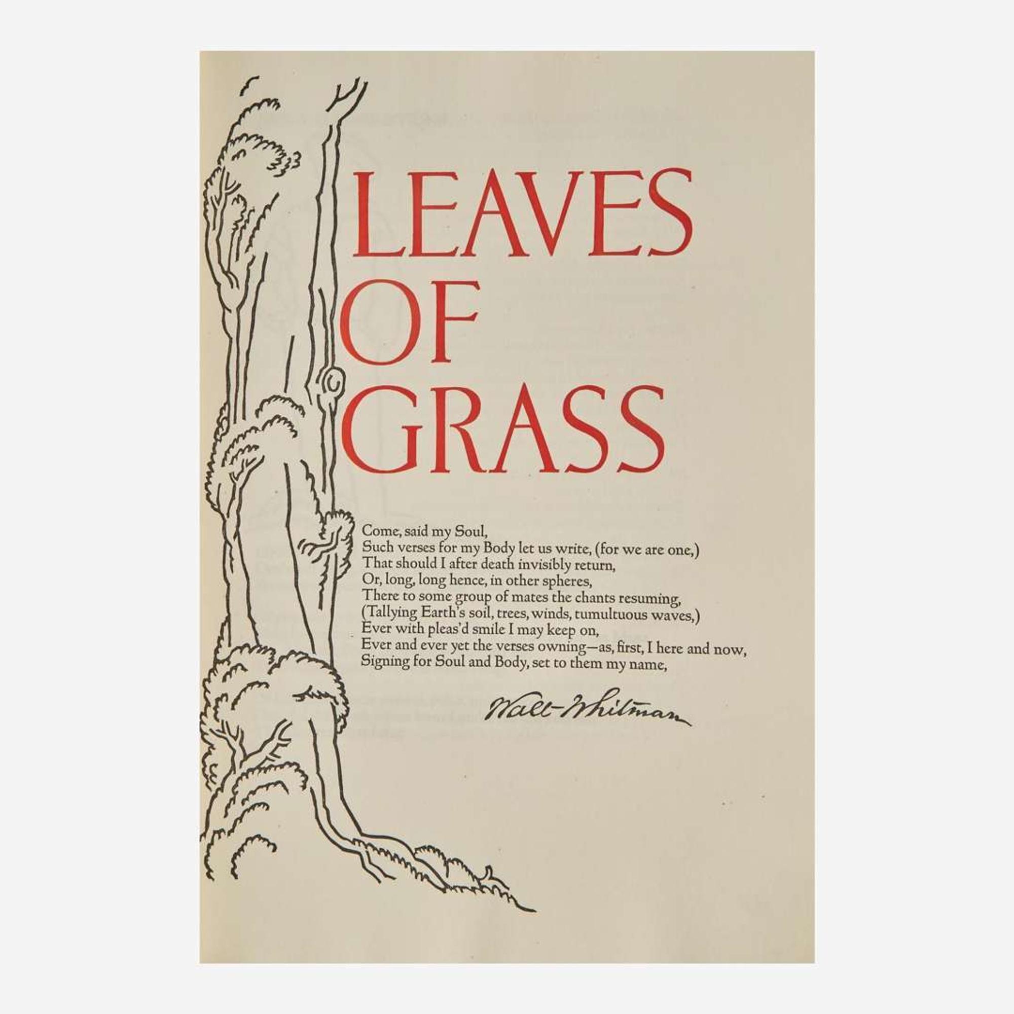 [Literature] [Grabhorn Press] Whitman, Walt Leaves of Grass Comprising All the Poems Written by Walt Whitman Following the Arrangement of the Edition of 1891-'2