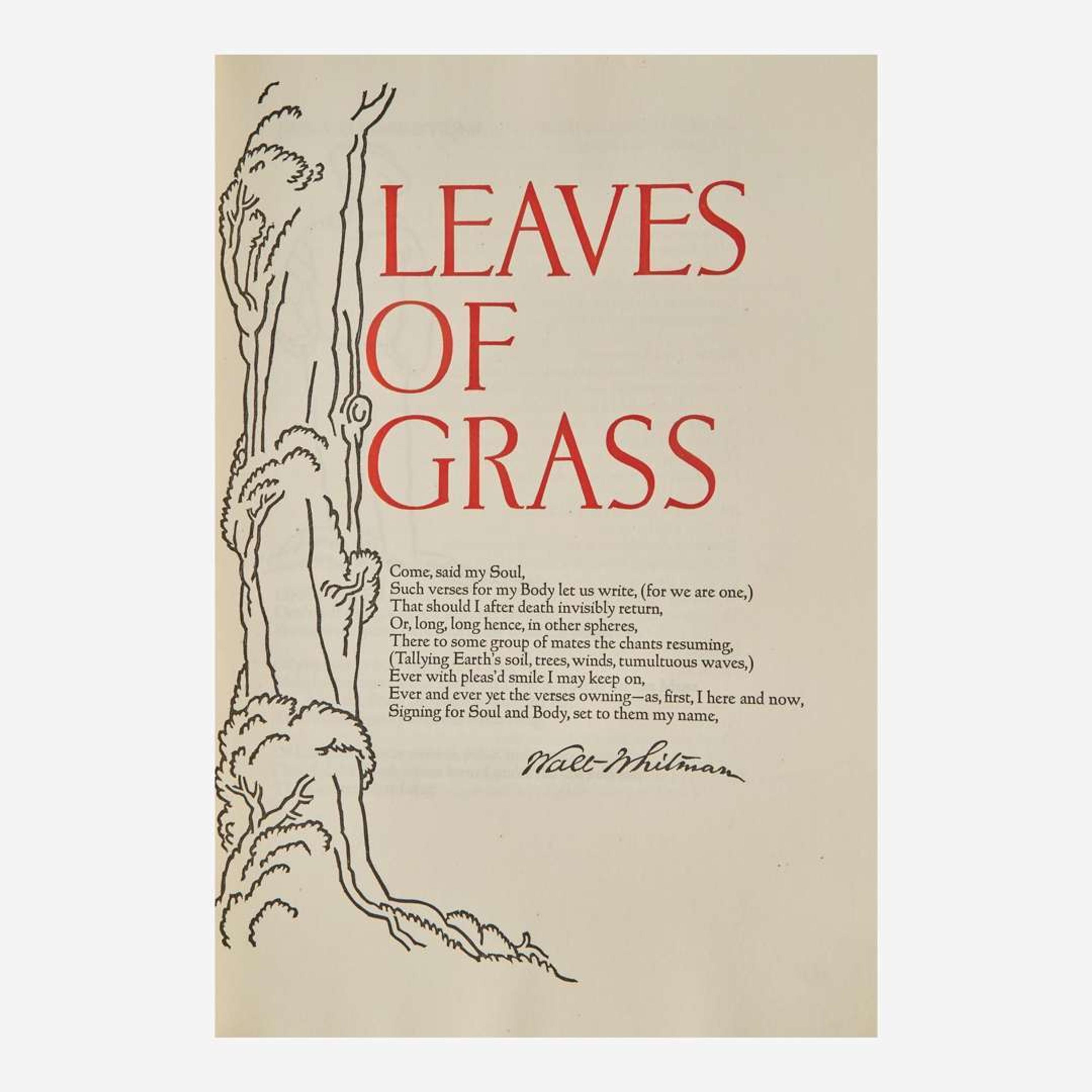 [Literature] [Grabhorn Press] Whitman, Walt Leaves of Grass Comprising All the Poems Written by Walt Whitman Following the Arrangement of the Edition of 1891-'2
