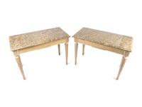 A Pair of Neoclassical Carved and Painted Console Tables with Granite Tops — 20TH CENTURY