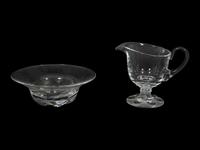 A Lalique Clear Glass Pitcher and an Orrefors Footed Bowl
