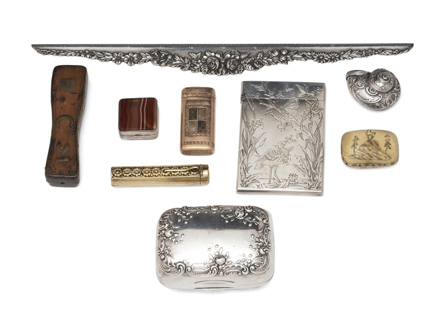 A Collection of Silver, Metal and Carved Decorative Articles