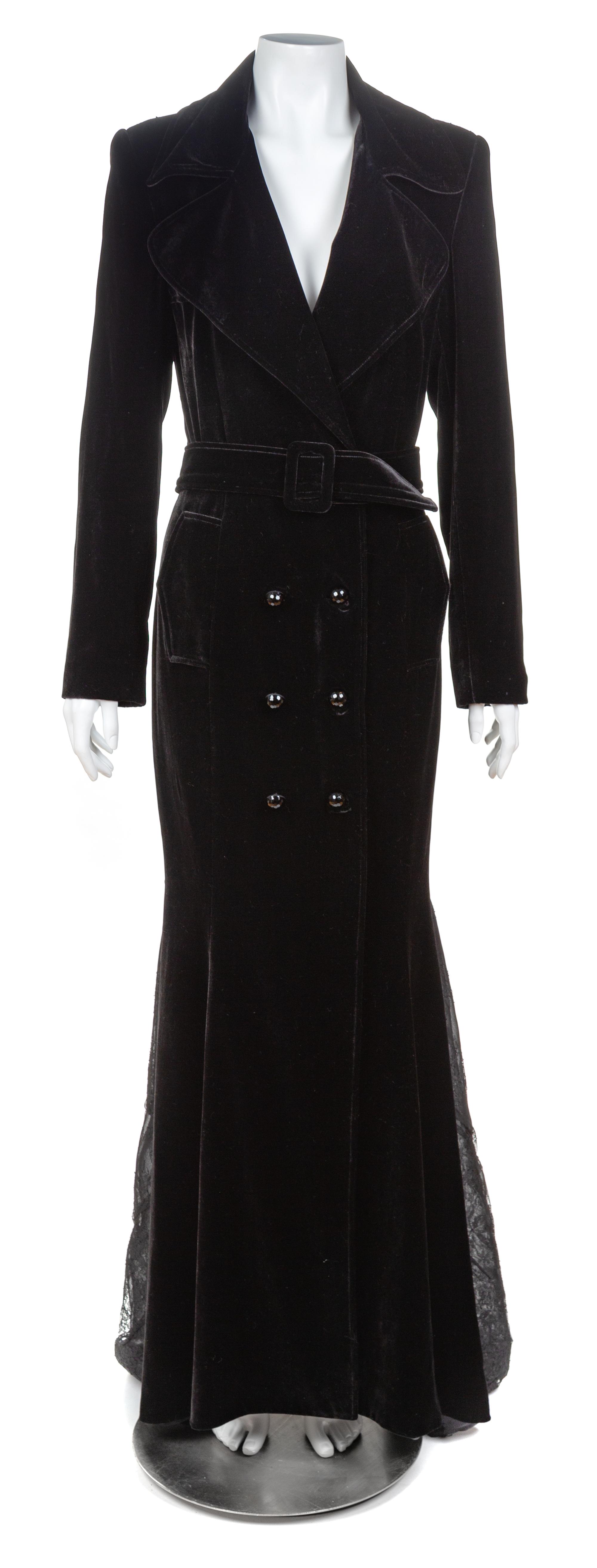 A Zang Toi Black Silk Velvet Floor Length Evening Coat Dress, Size 6.