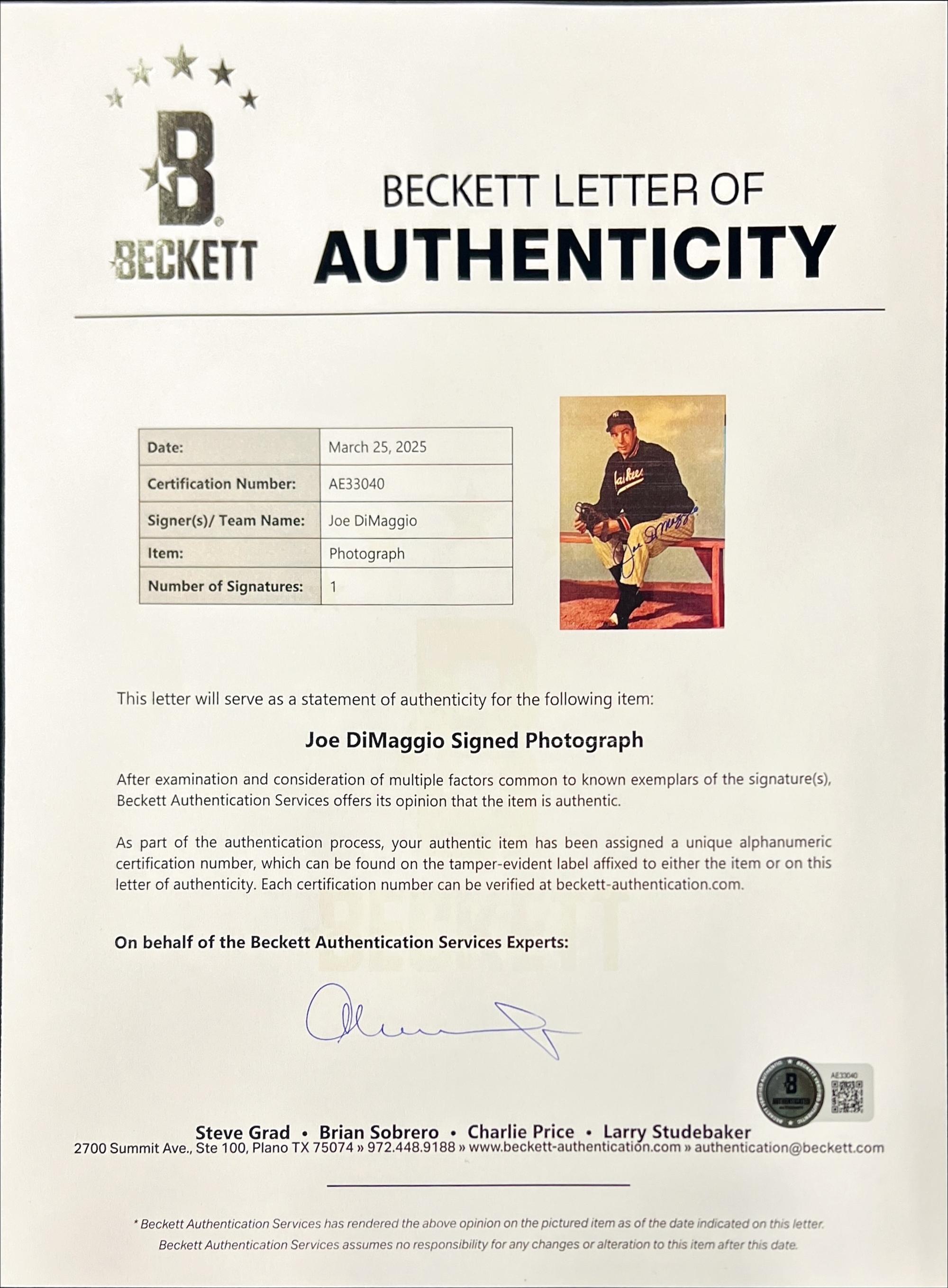 A Collection of Joe DiMaggio Signed Autograph Photos (Beckett Authentication Services)