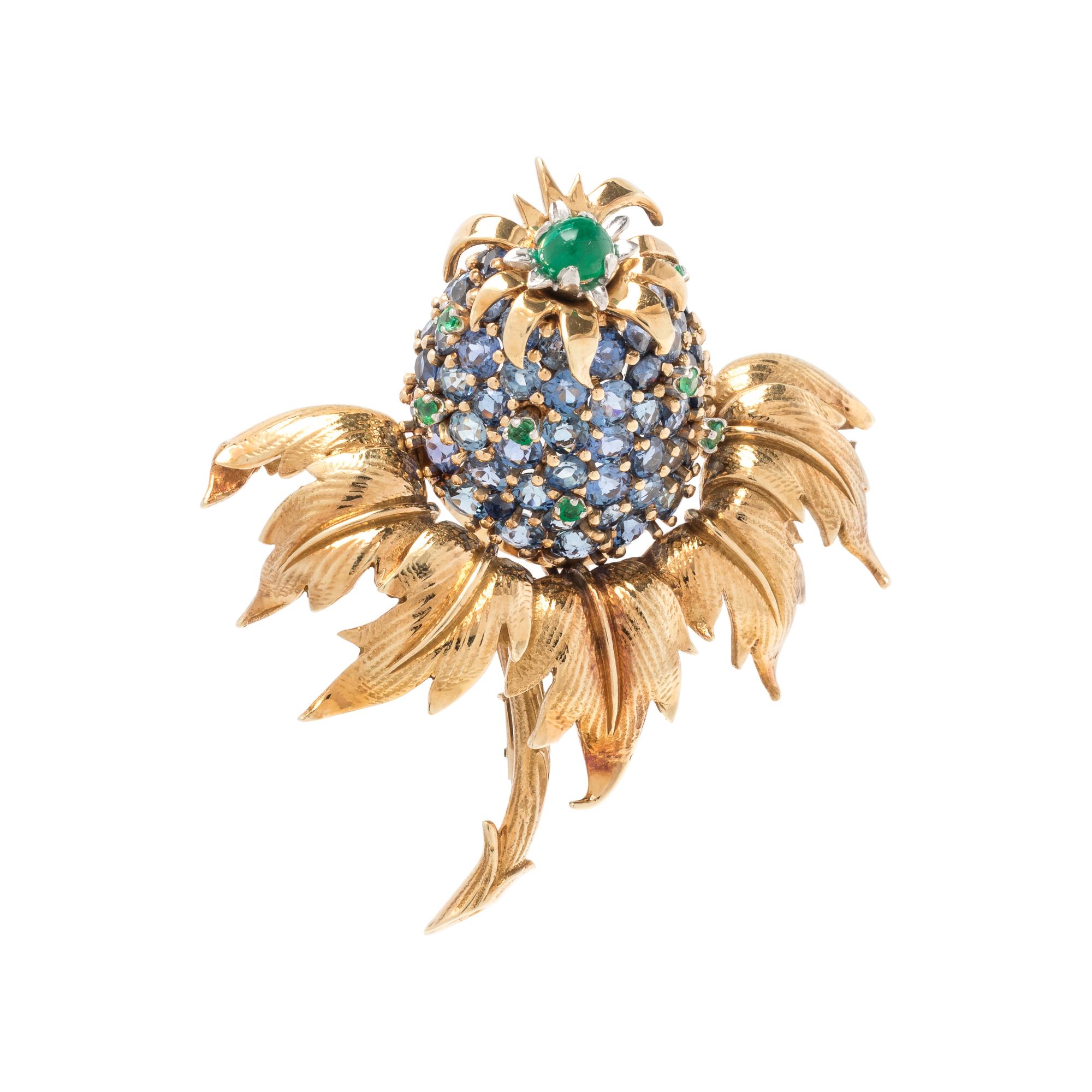 TIFFANY & CO, SCHLUMBERGER, SAPPHIRE, EMERALD 'PINEAPPLE' BROOCH