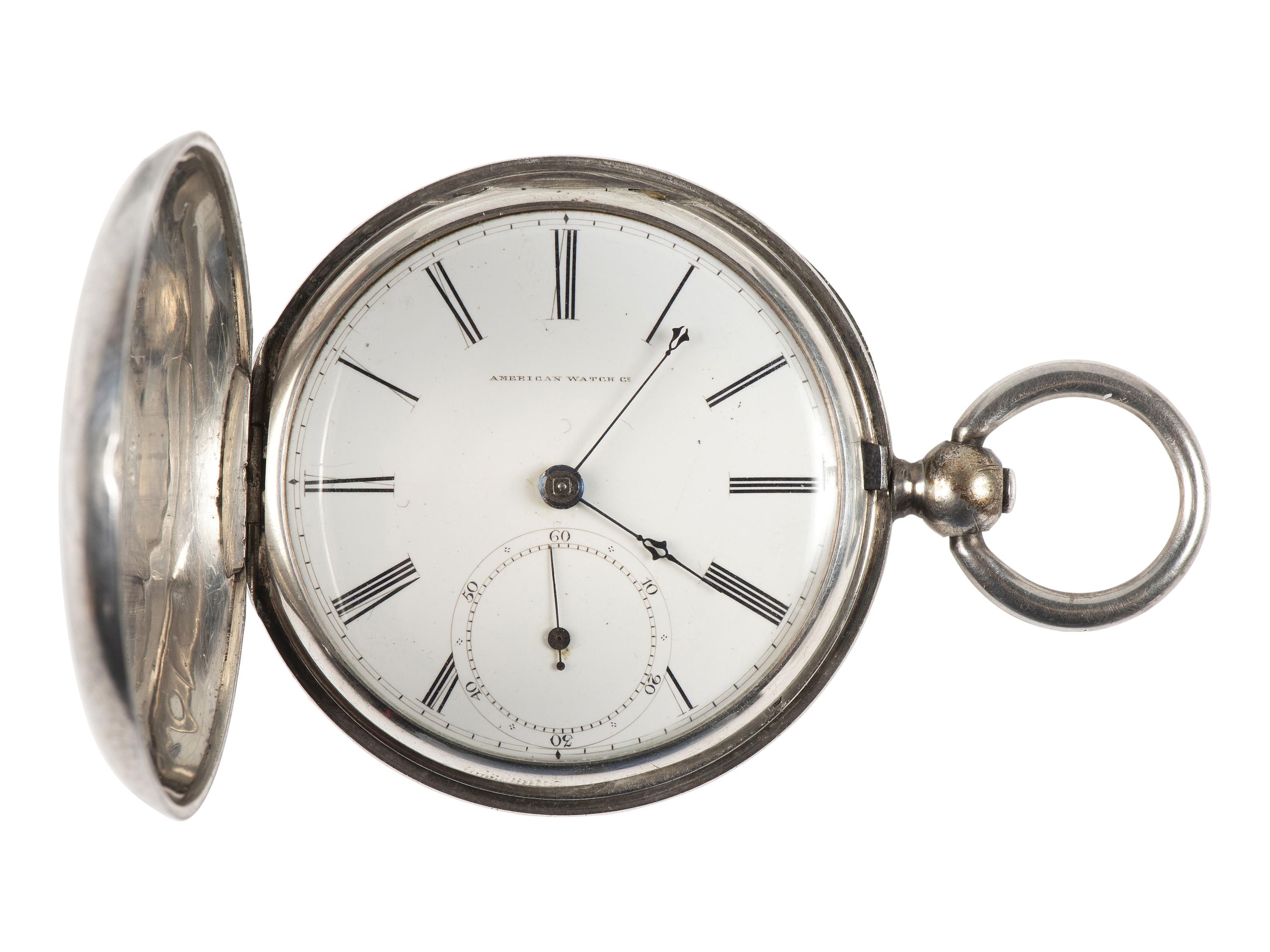 [WATCHES]. A group of 3 pocket watches, including one inscribed with a patriotic motif.