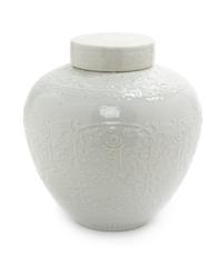 A White Glazed Molded Porcelain Covered Jar Height 8 1/4 inches. — 18TH/19TH CENTURY