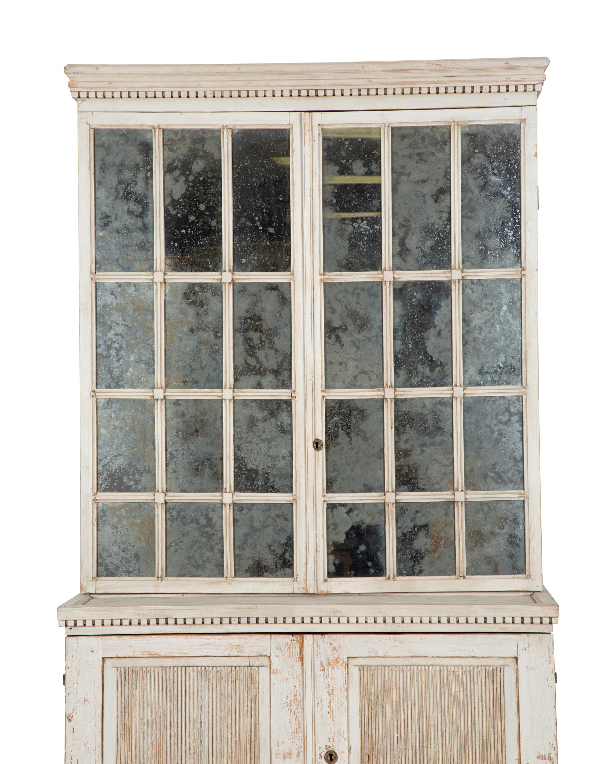 A Gustavian Painted and Mirrored Glass Step Back Cabinet — Late 19th/Early 20th Century