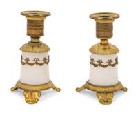 A Pair of Empire Style Gilt Bronze Mounted Marble Candlesticks