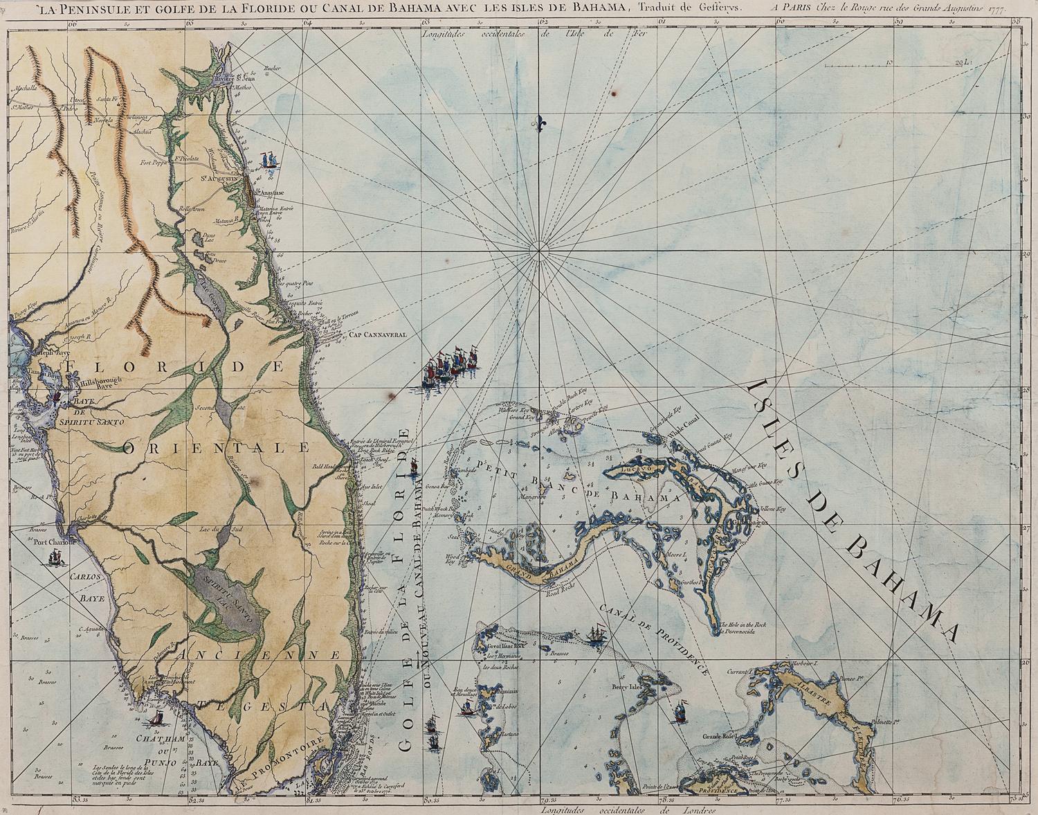 [JEFFERYS, Thomas]. La Peninsule et Golfe de la Floride ou Canale de Bahama avec les Isles de Bahama . Paris: Le Rouge, 1777.