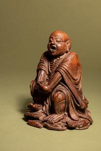 A Carved Bamboo Figure of Yawning Luohan, Pantha the Elder