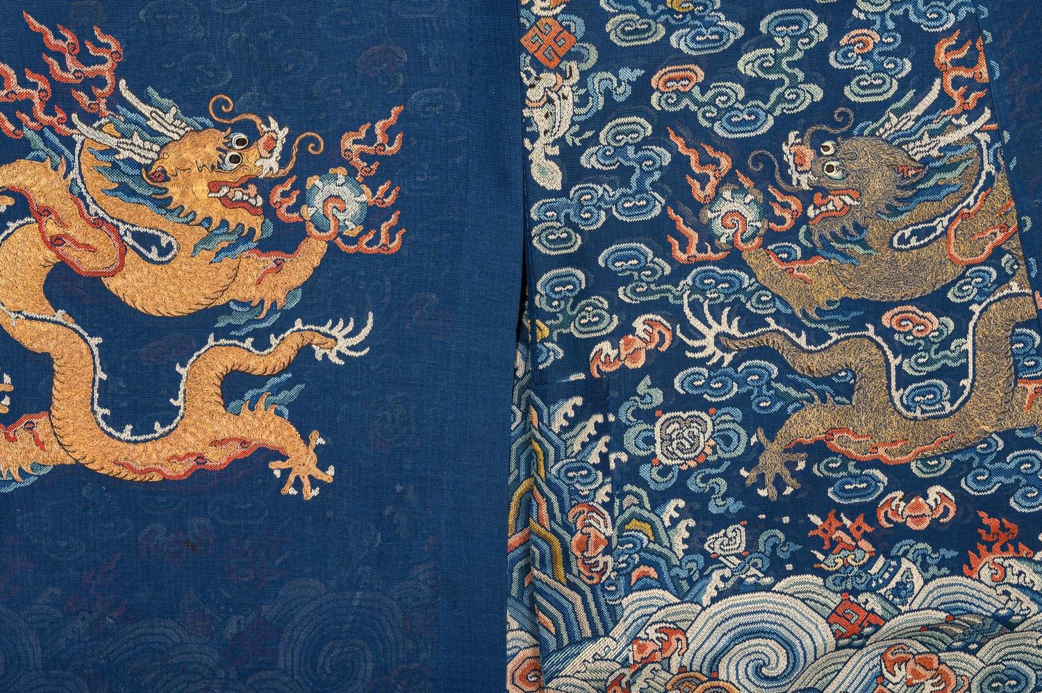 A Blue Ground Embroidered Silk Gauze Summer 'Dragon' Robe, Jifu