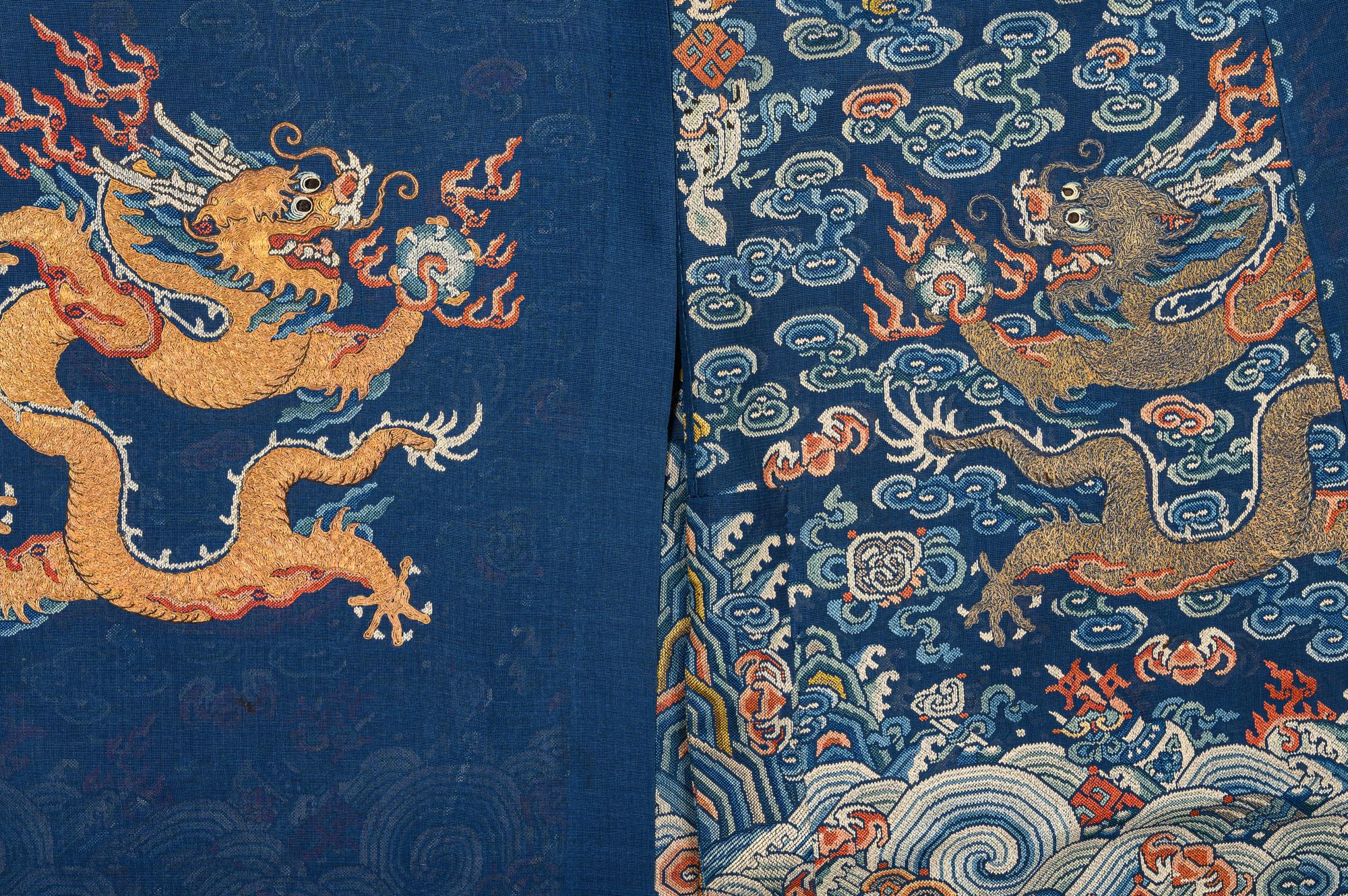 A Blue Ground Embroidered Silk Gauze Summer 'Dragon' Robe, Jifu