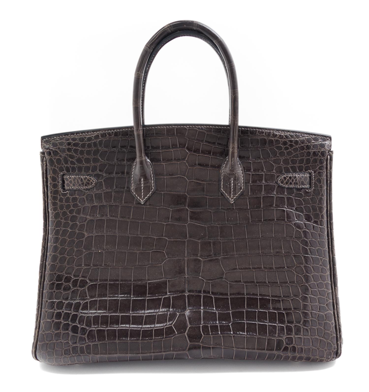 An Hermes Graphite Porosus Crocodile 35cm Birkin Handbag, 14" x 10" x 7".