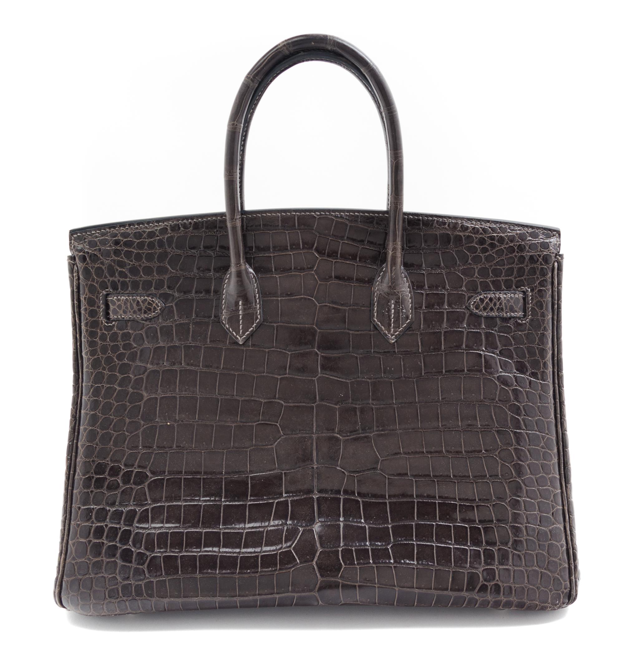 An Hermes Graphite Porosus Crocodile 35cm Birkin Handbag, 14" x 10" x 7".
