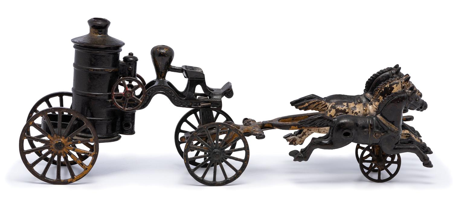 A Painted Cast Iron Horse Train Fire Wagon