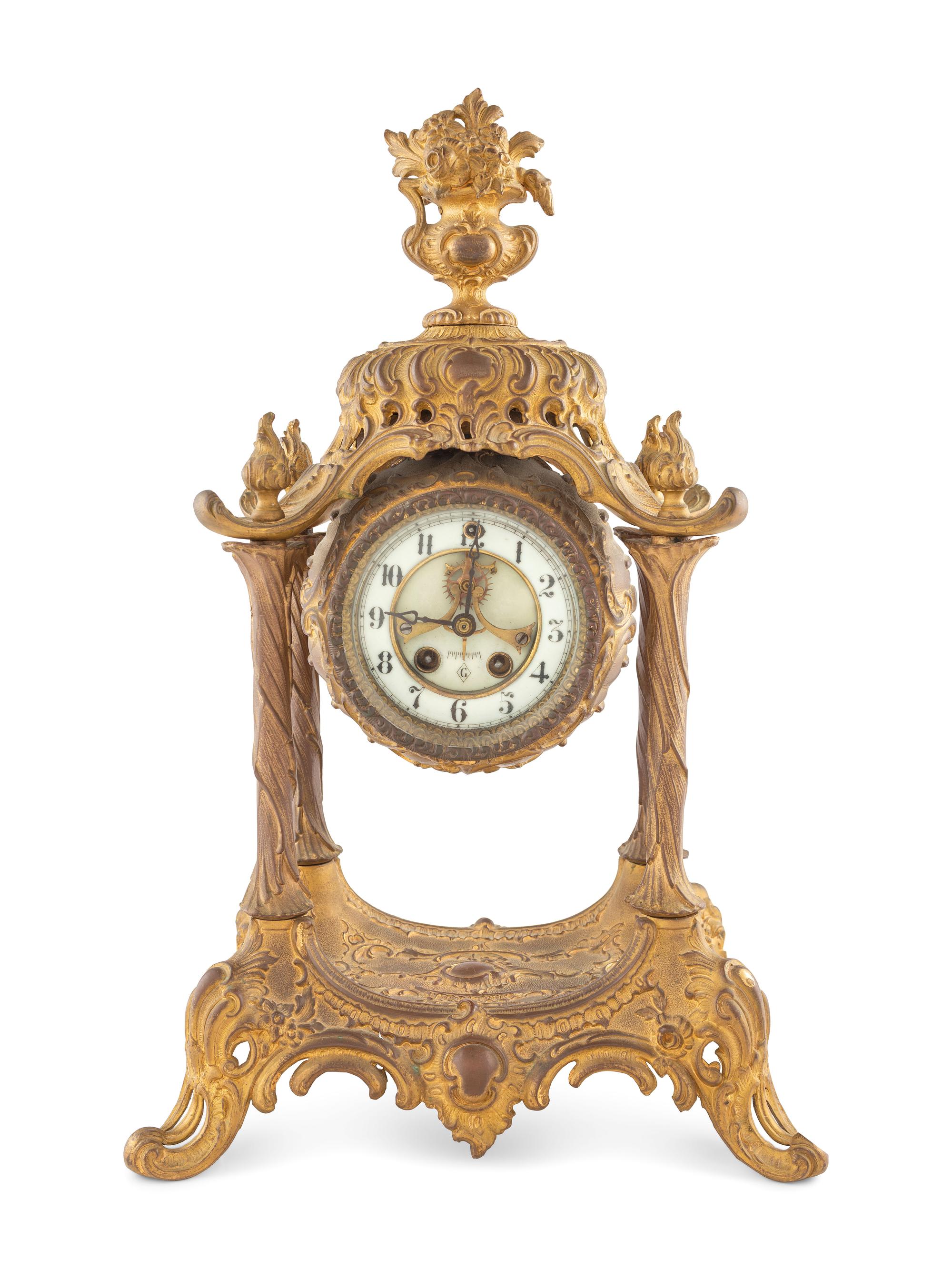 A Louis XV Style Gilt Metal Mantel Clock