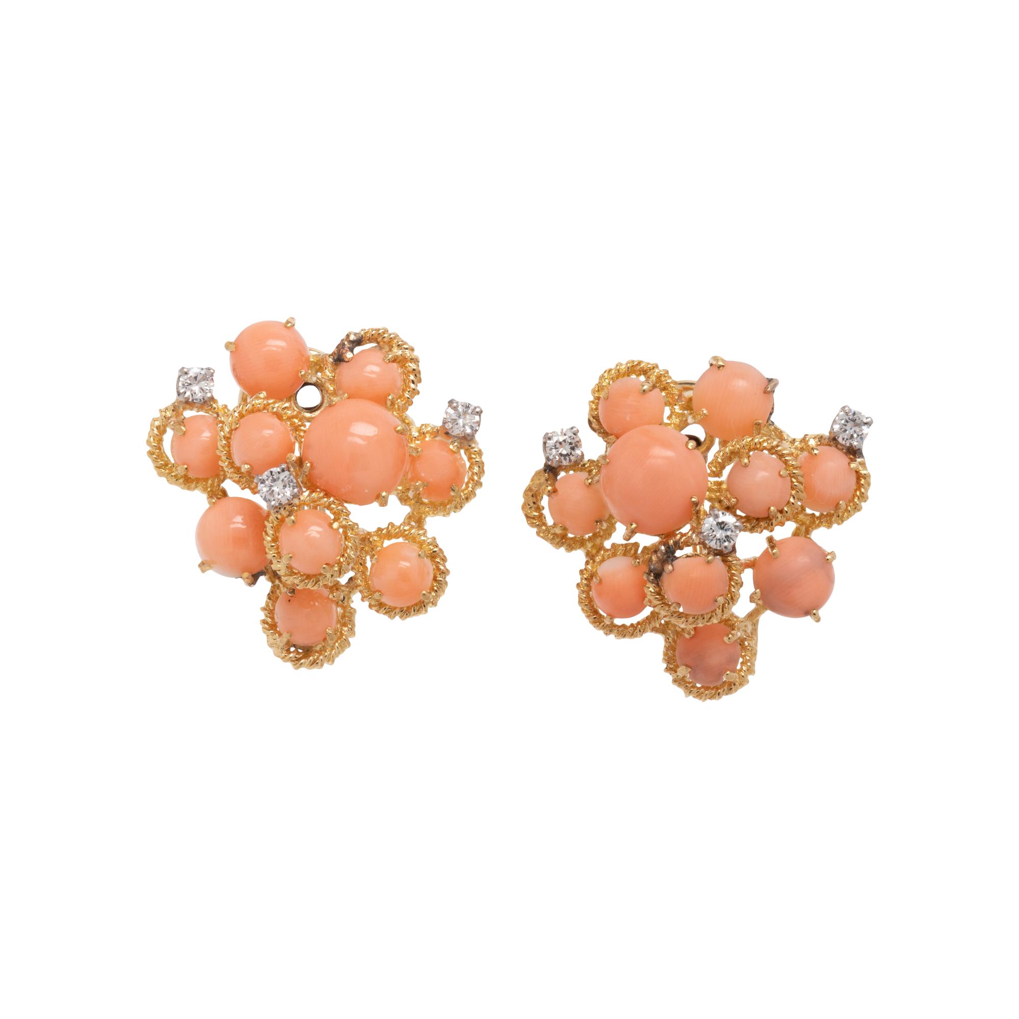 CORAL AND DIAMOND CLIP EARRINGS