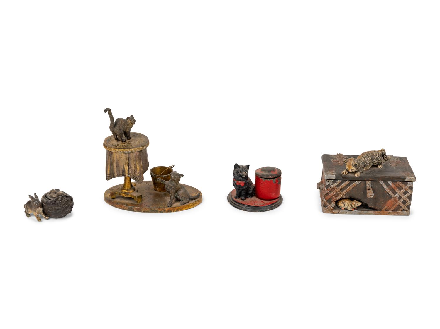 Three Continental Cat-Themed Inkwells