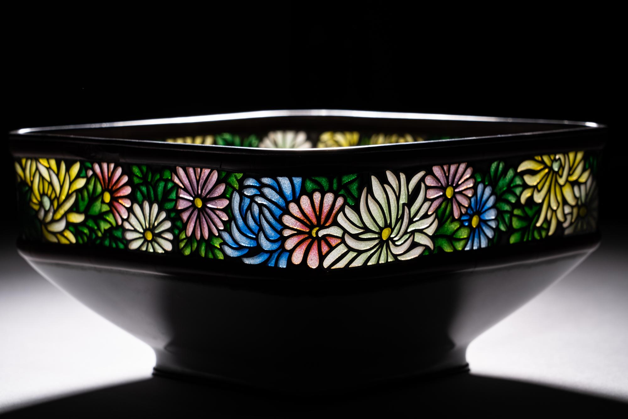 A Japanese Cloisonné-Enamel and Partial Plique-à-Jour Square Bowl