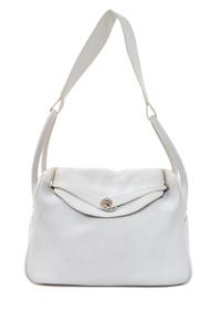 An Hermes White Taurillon Clemence Lindy 34 Handbag, 13.5" x 8" x 7".