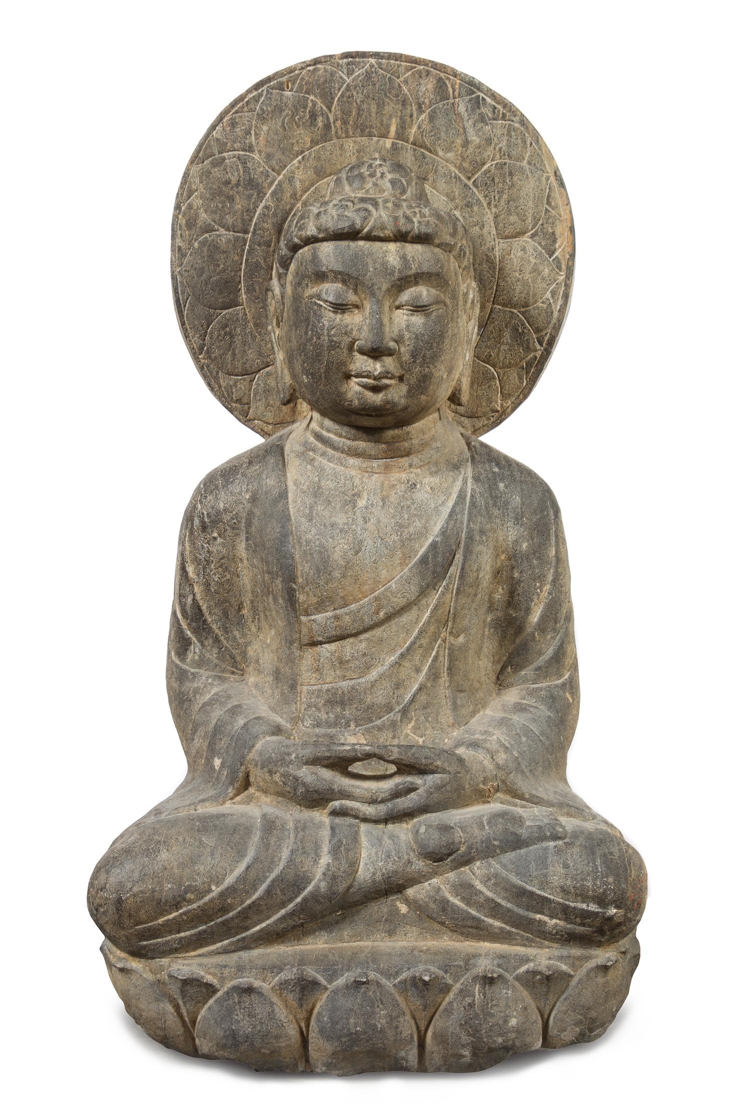 A Large Stone Figure of Amida Buddha Height 27 inches.