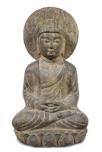 A Large Stone Figure of Amida Buddha Height 27 inches.