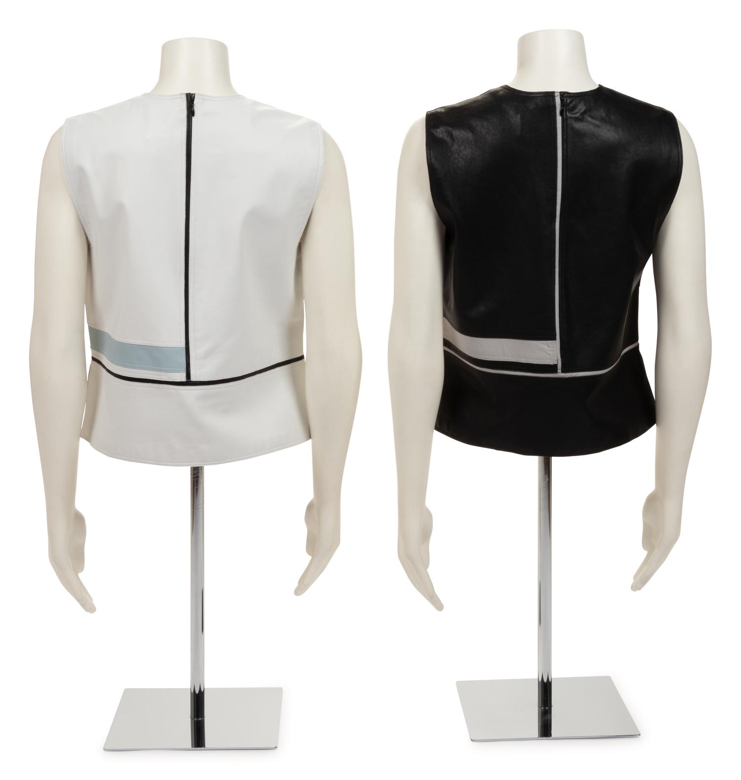 Two Ralph Rucci Leather Color Block Tops
