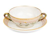 A Set of Twelve Royal Copenhagen Flora Danica Porcelain Bouillon Cups and Stands