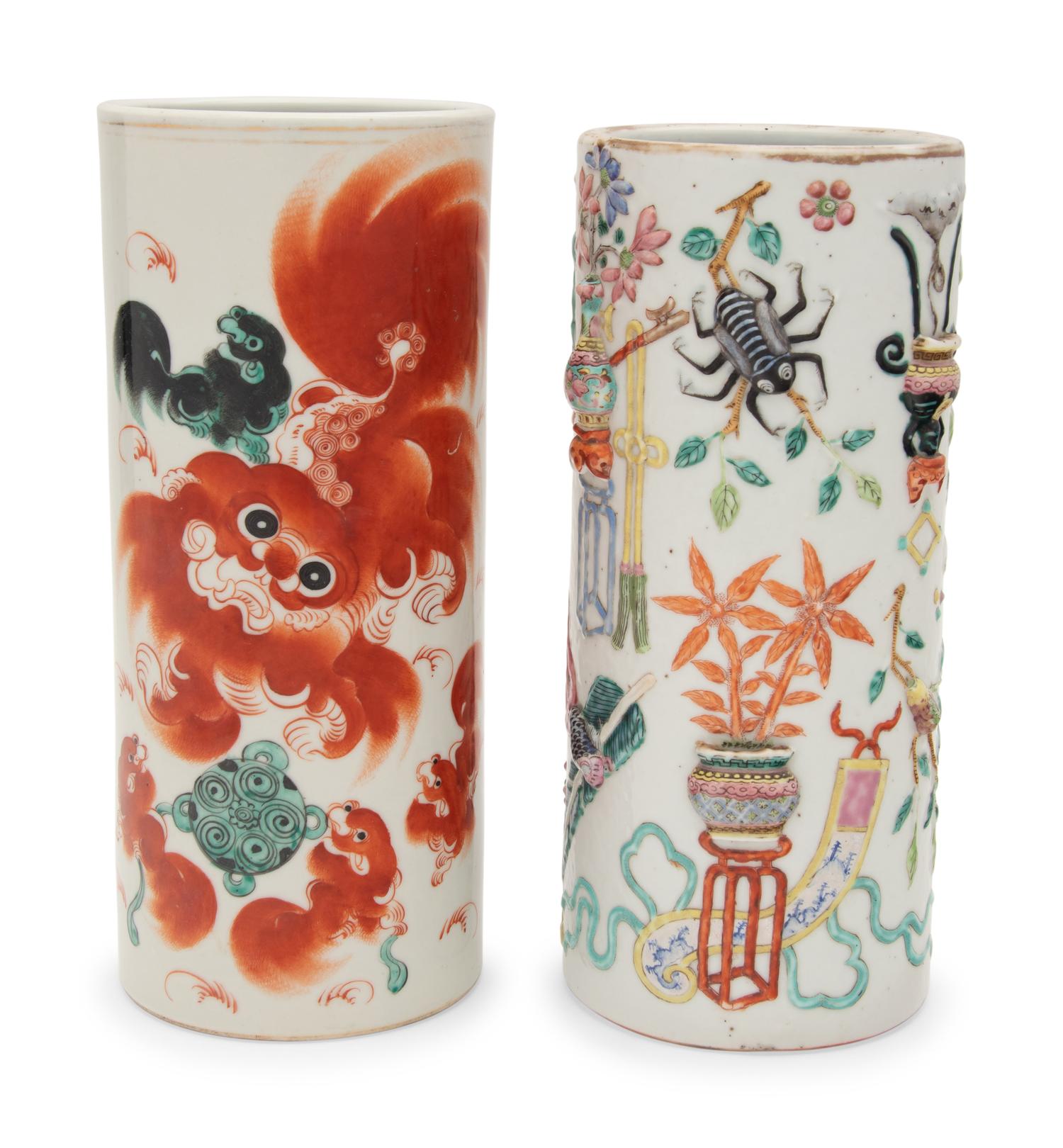 Two Chinese Porcelain Hat Stands