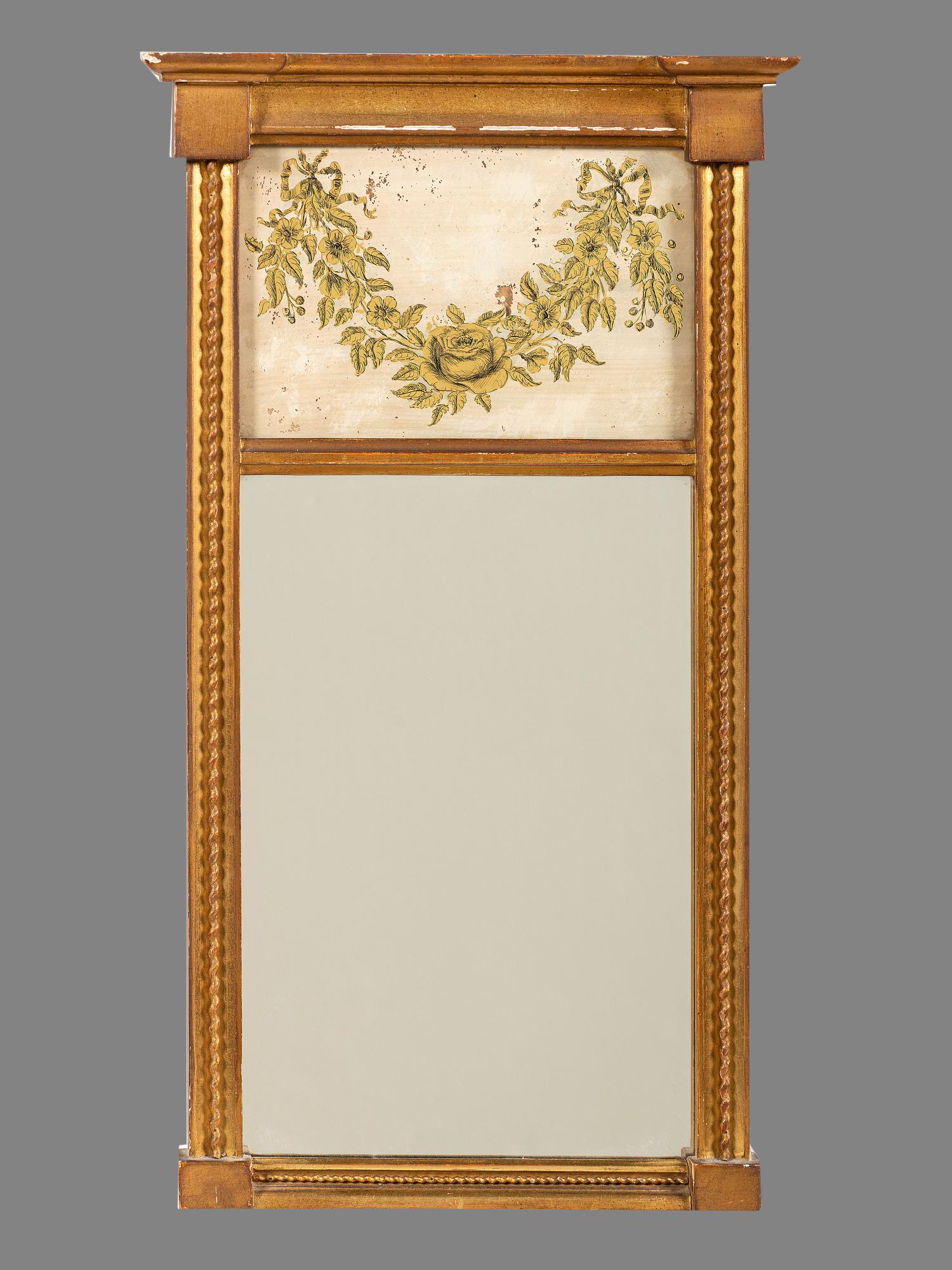 A Classical Eglomise Panel Inset Looking Glass